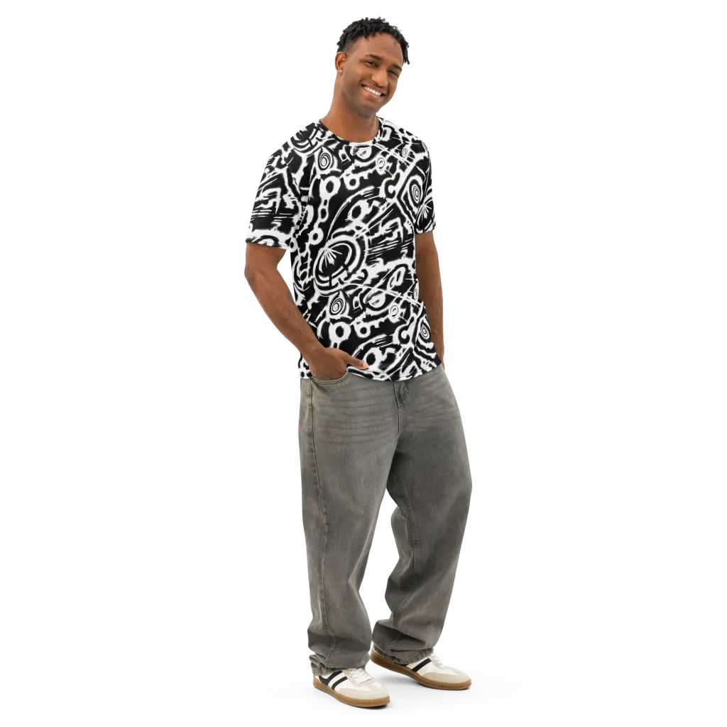 Abstract Undertow on Men's Cotton Crew Neck T-Shirt — Right Front