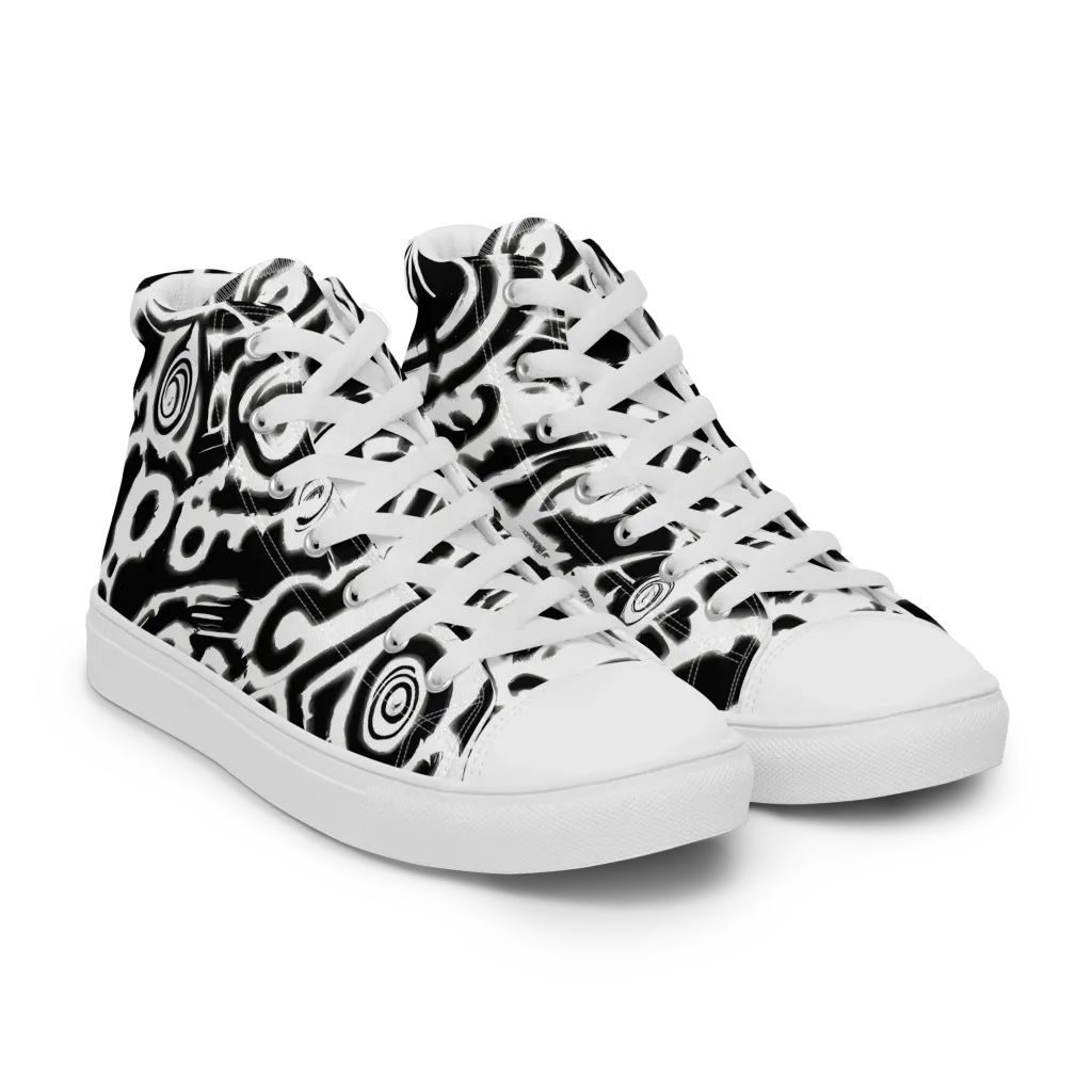 Abstract Undertow on Men's High Top Canvas Shoes — Right Front