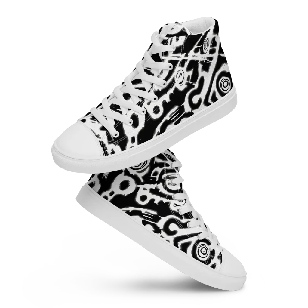 Abstract Undertow on Men's High Top Canvas Shoes — Front
