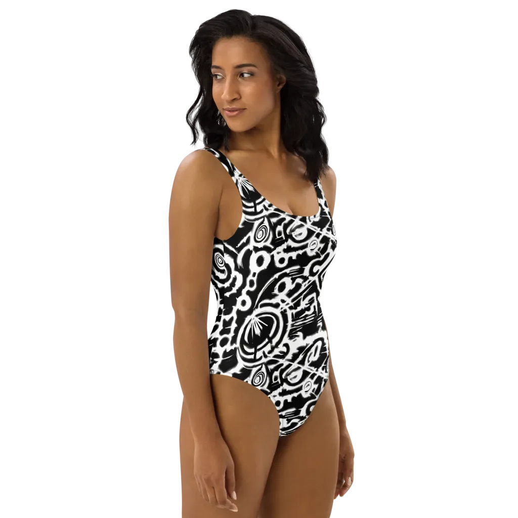 Abstract Undertow on One-Piece Swimsuit — Right
