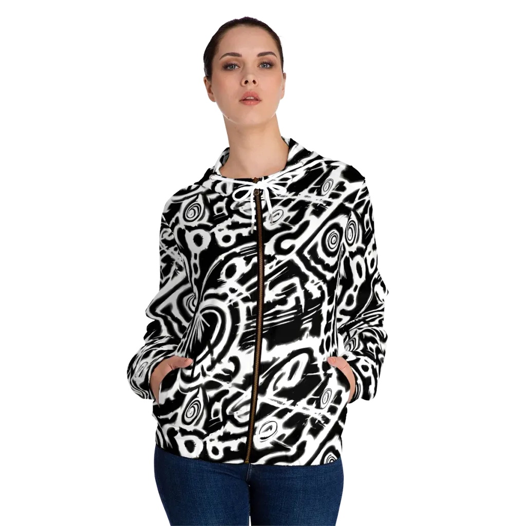 Abstract Undertow on Women's Full-Zip Hoodie — Front On Person