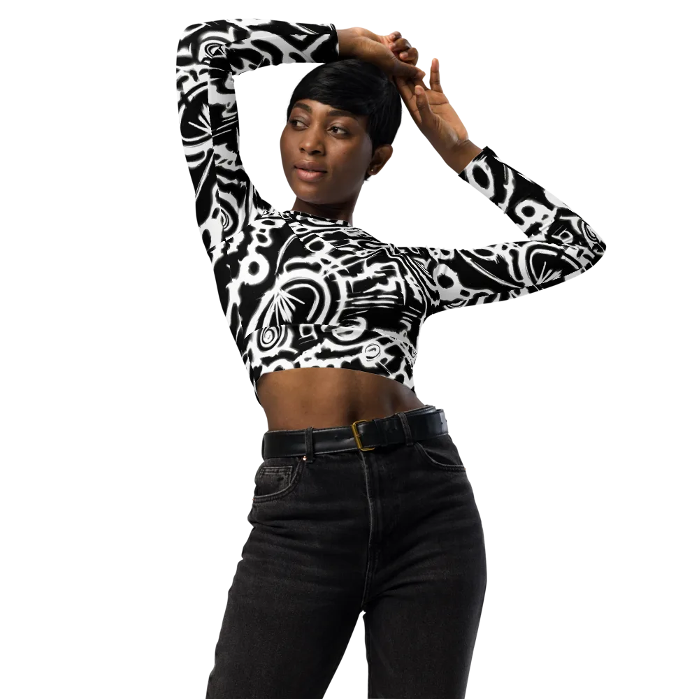Abstract Undertow on Long Sleeve Crop Top — Front