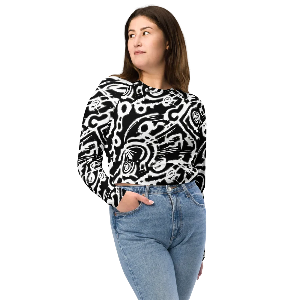 Abstract Undertow on Long Sleeve Crop Top — Front