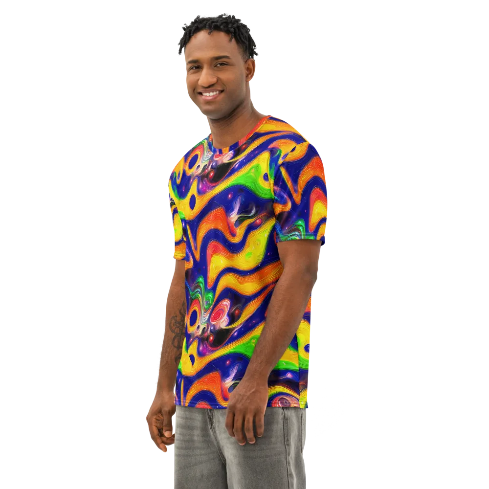 Prismatic Tidalwave on Men's Cotton Crew Neck T-Shirt — Left Front