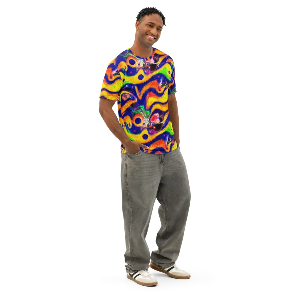 Prismatic Tidalwave on Men's Cotton Crew Neck T-Shirt — Right Front