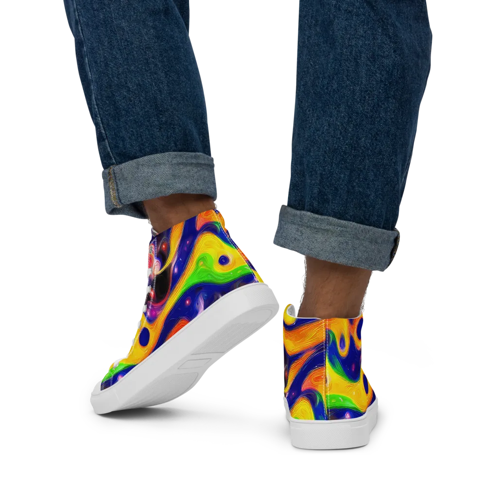 Prismatic Tidalwave on Men's High Top Canvas Shoes — Back