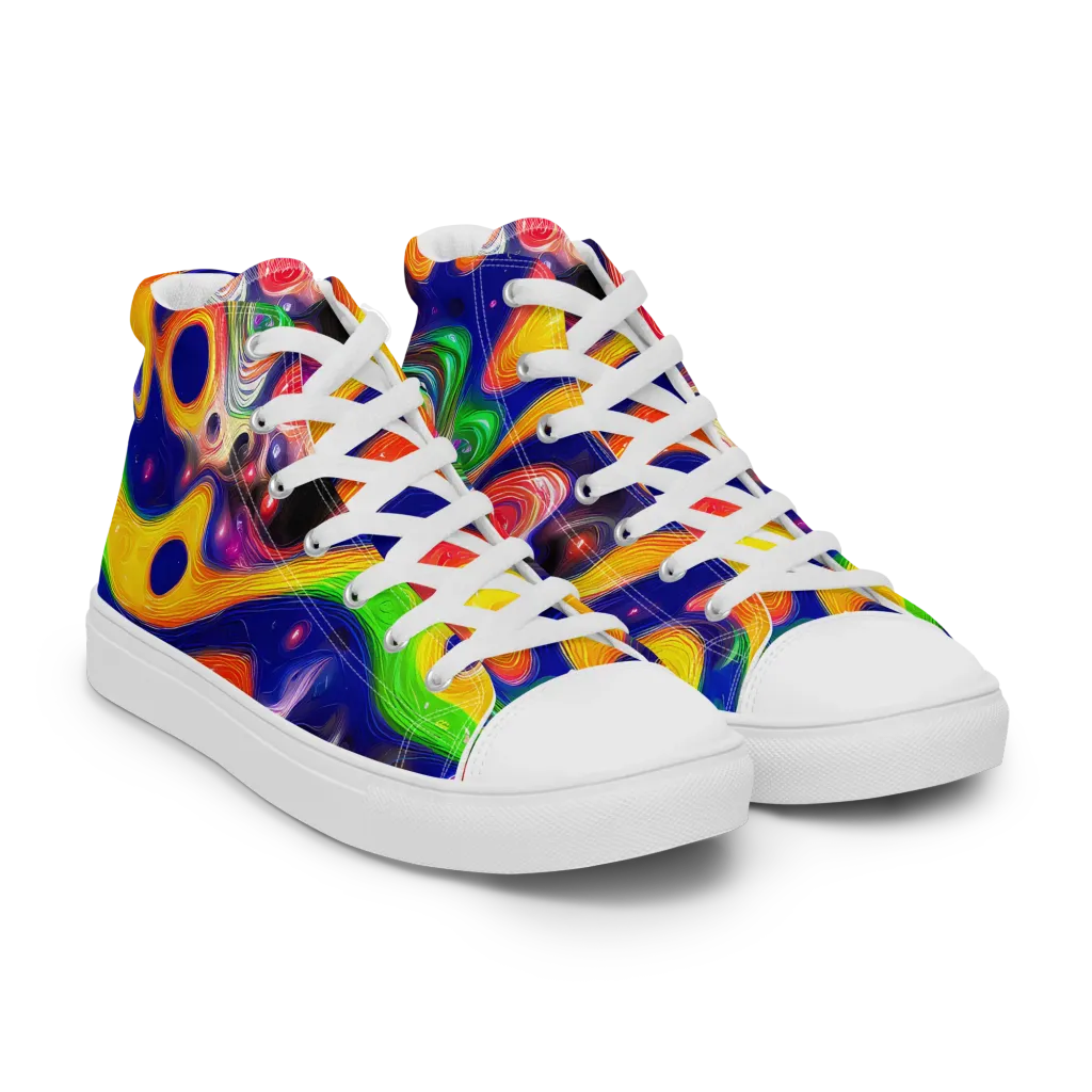 Prismatic Tidalwave on Women's High Top Canvas Shoes — Right Front