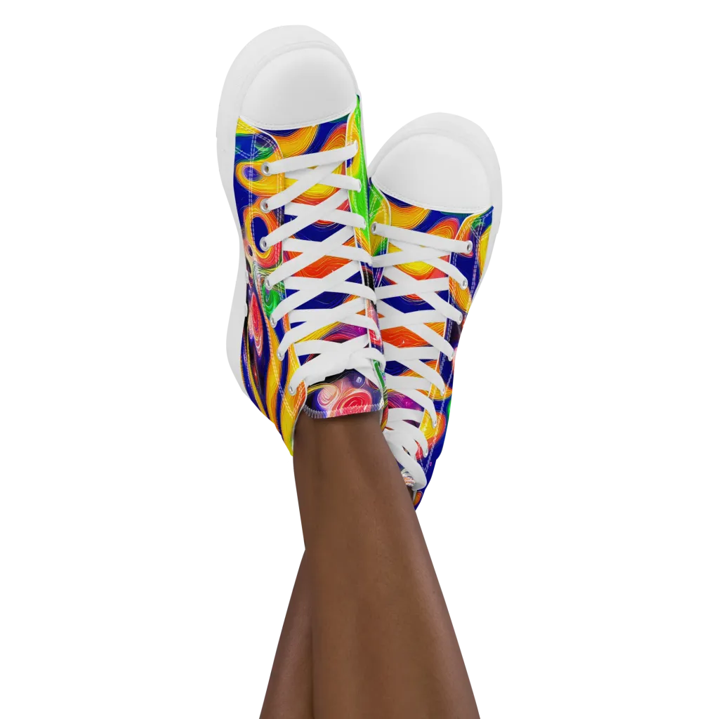 Prismatic Tidalwave on Women's High Top Canvas Shoes — Front