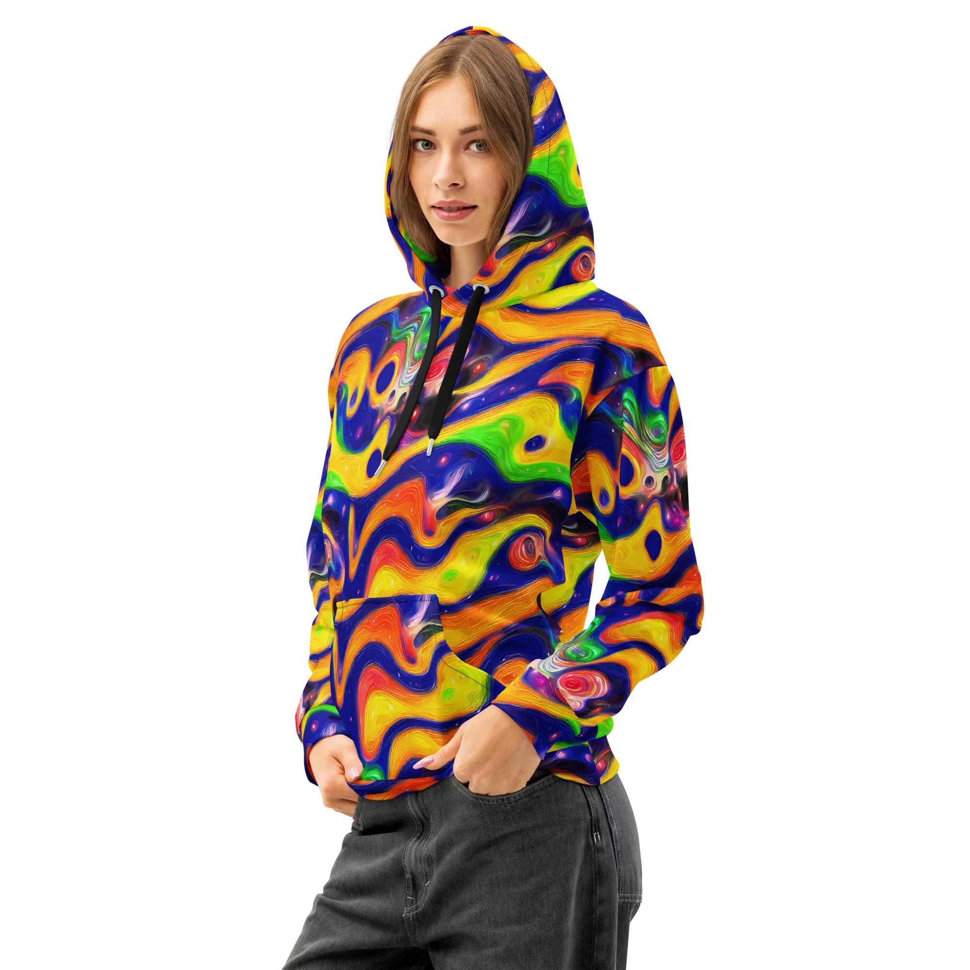 Prismatic Tidalwave on Cotton Hoodie — Left Front