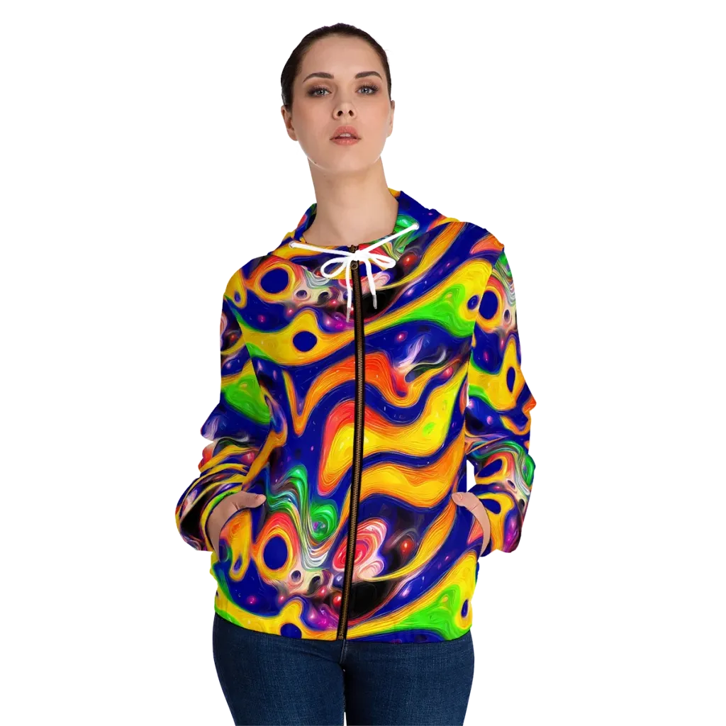 Prismatic Tidalwave on Women's Full-Zip Hoodie — Front On Person