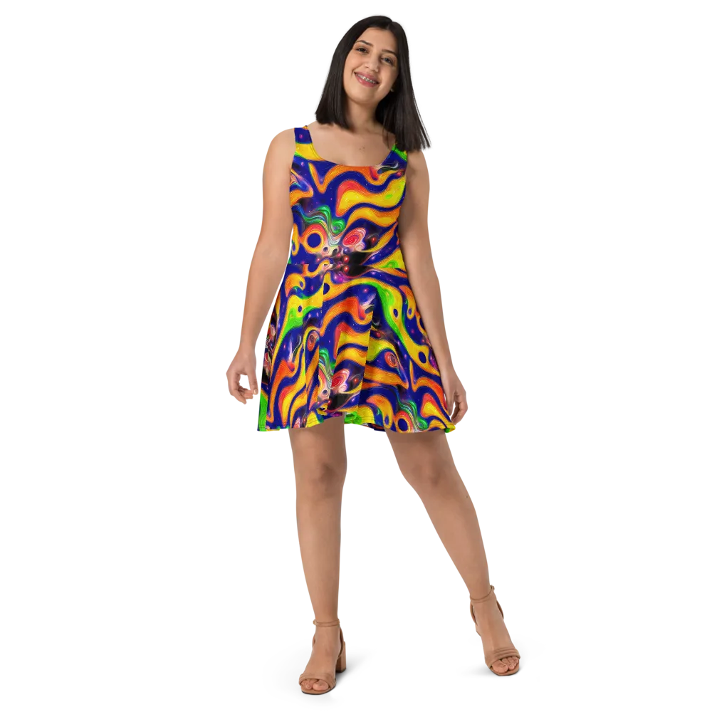 Prismatic Tidalwave on Skater Dress — Front