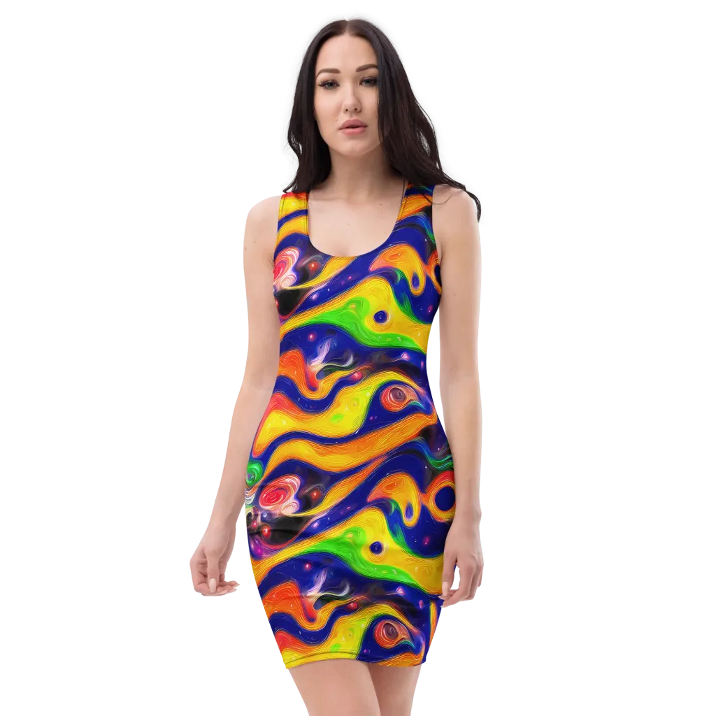 Prismatic Tidalwave on Bodycon Dress — Front
