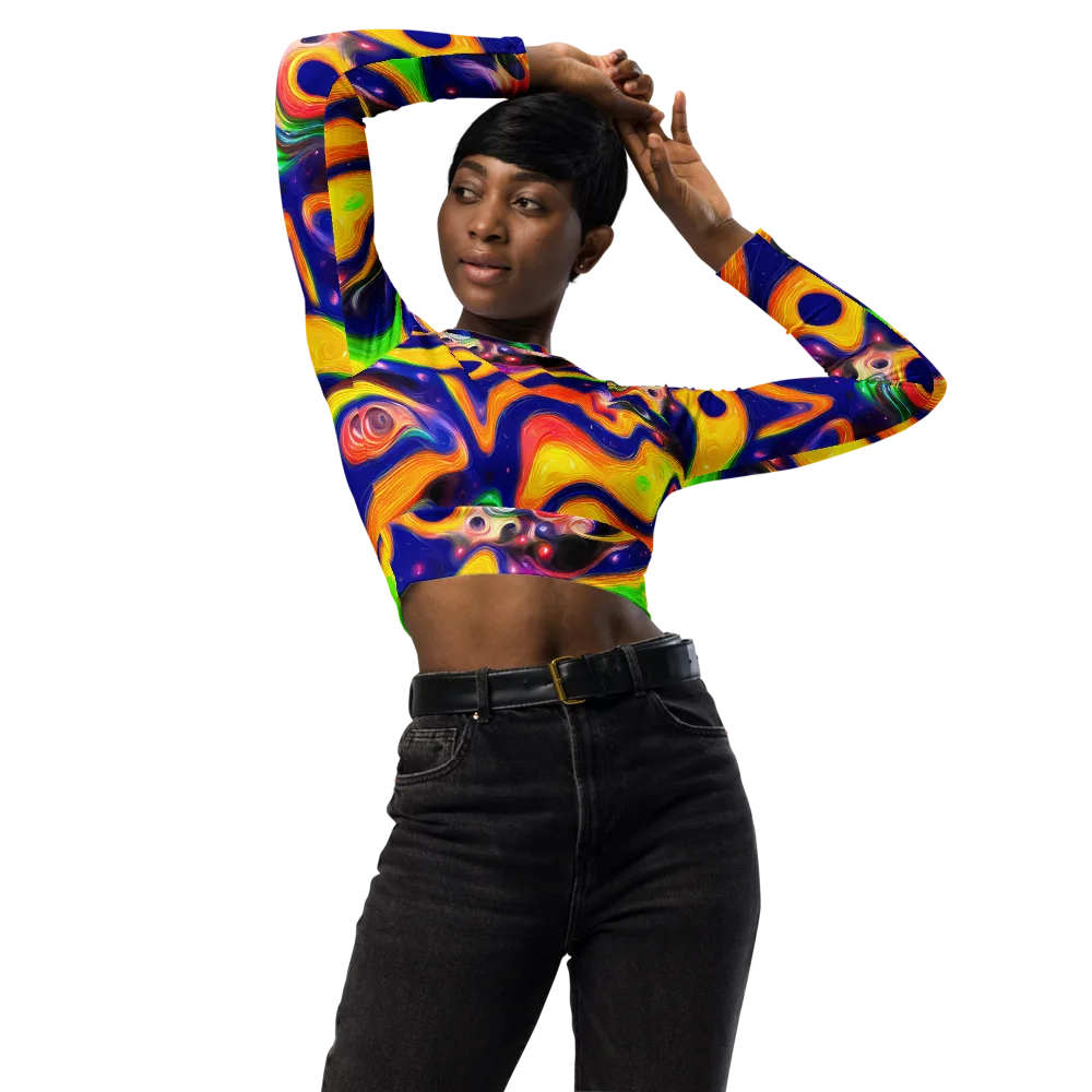 Prismatic Tidalwave on Long Sleeve Crop Top — Front