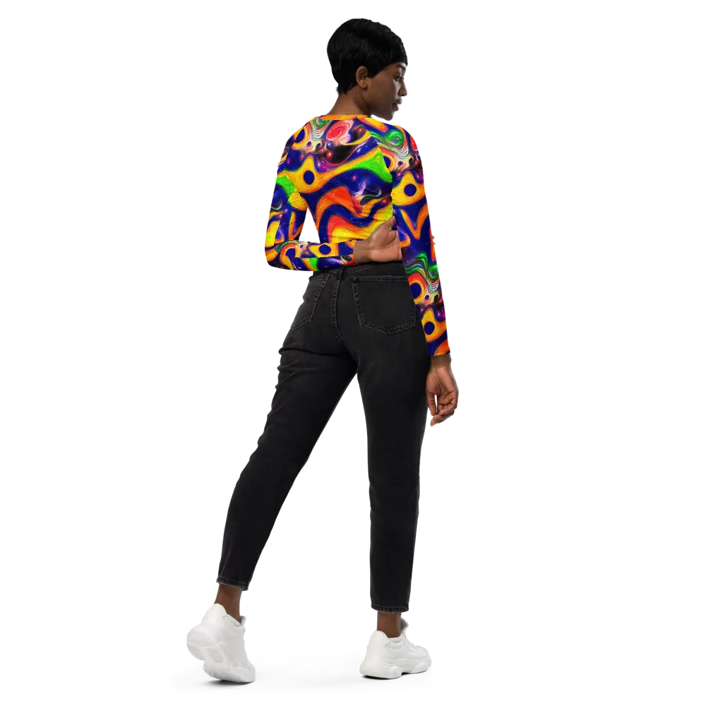 Prismatic Tidalwave on Long Sleeve Crop Top — Right Back