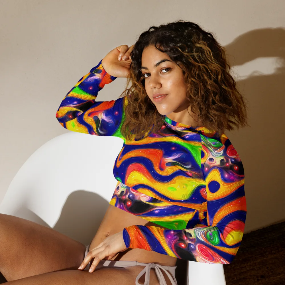 Prismatic Tidalwave on Long Sleeve Crop Top — Left Front