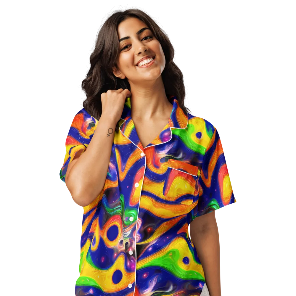 Prismatic Tidalwave on Women's Short Sleeve Pajama Top — Front