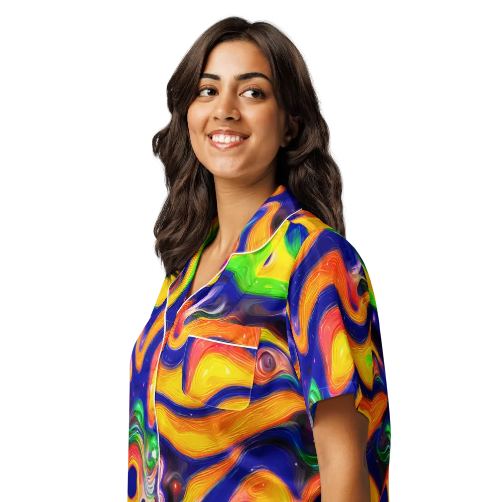 Prismatic Tidalwave on Women's Short Sleeve Pajama Top — Left Front