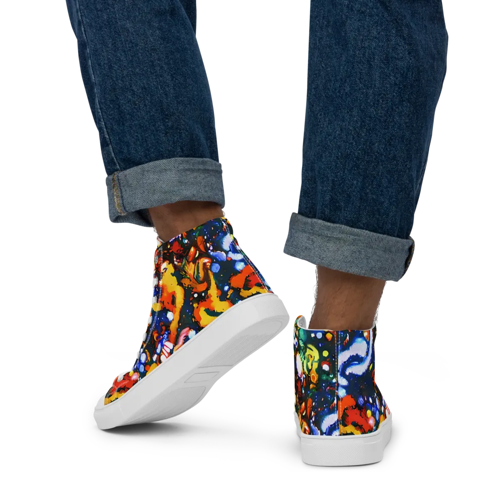 Orchid Voltage on Men's High Top Canvas Shoes — Back