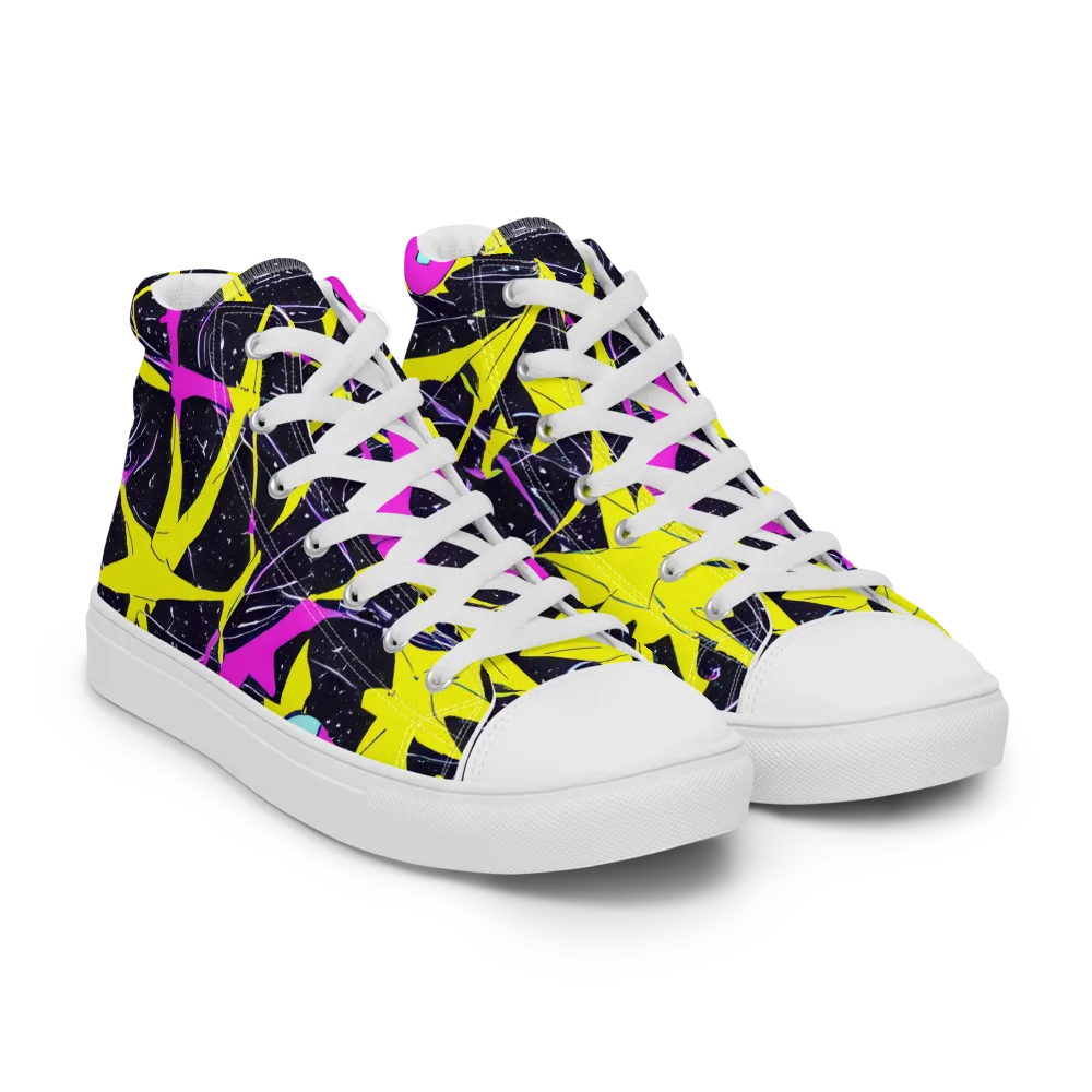 Ultraviolet Fracture on Men's High Top Canvas Shoes — Right Front