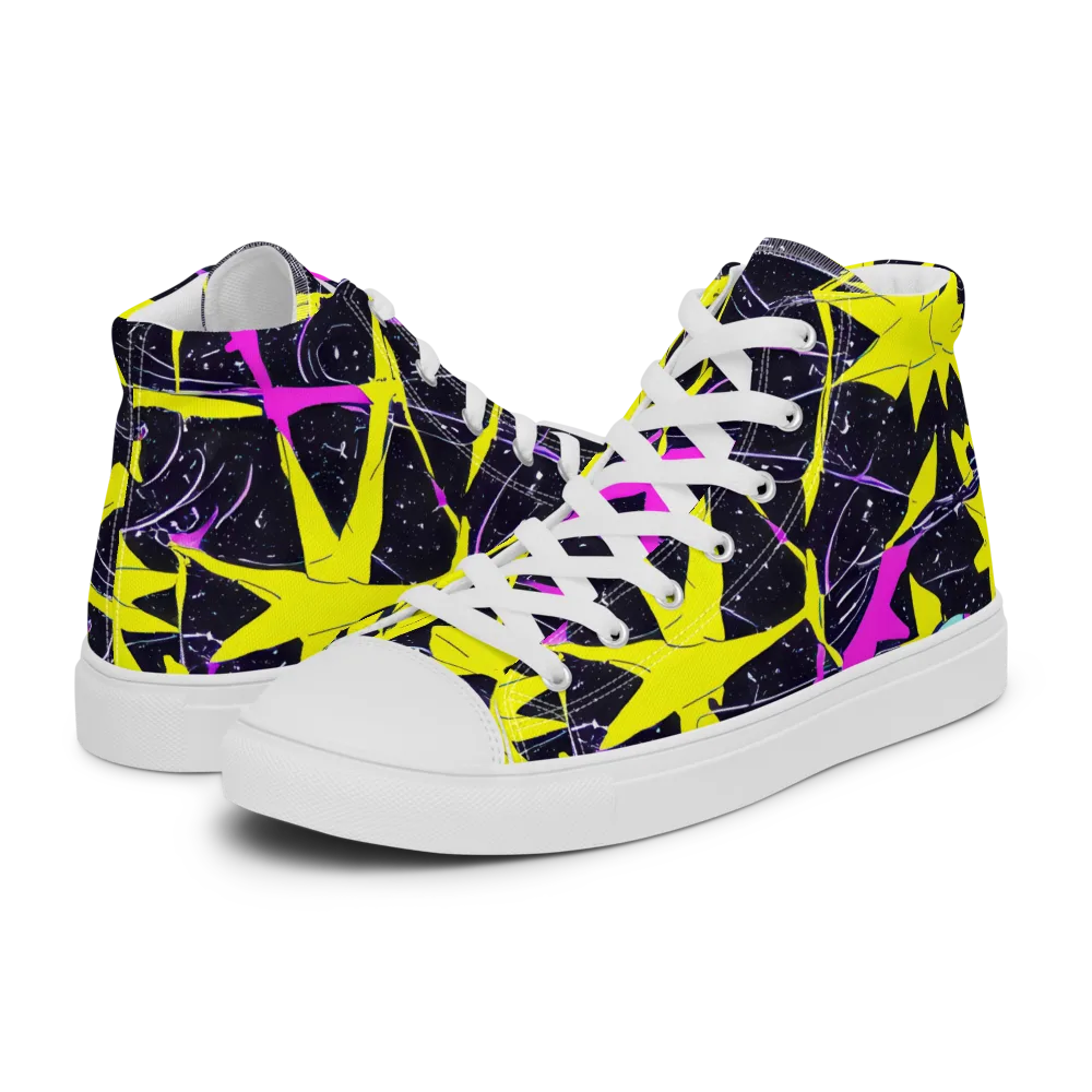 Ultraviolet Fracture on Men's High Top Canvas Shoes — Left