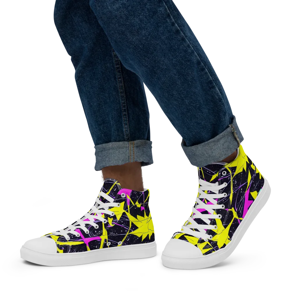 Ultraviolet Fracture on Men's High Top Canvas Shoes — Left