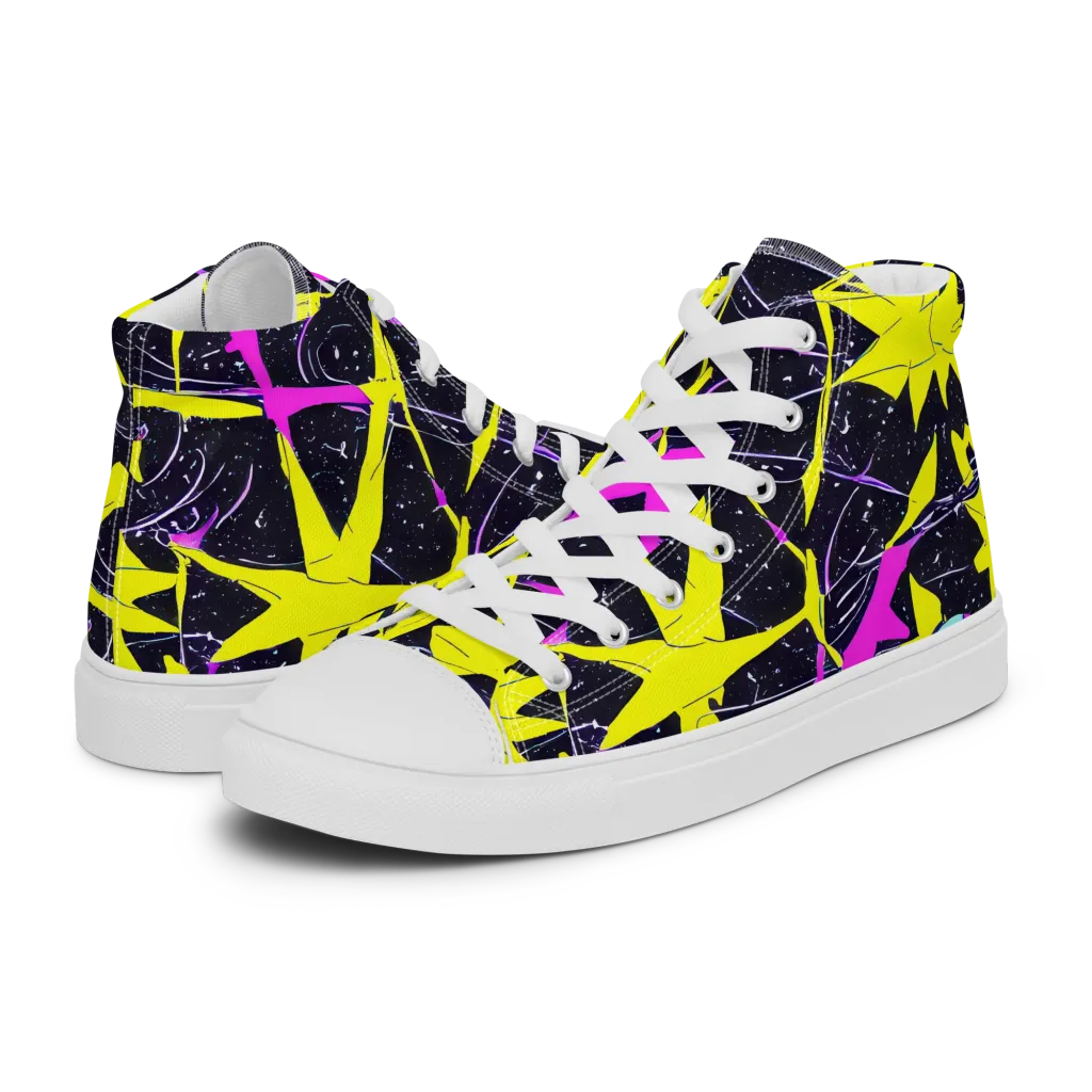 Ultraviolet Fracture on Women's High Top Canvas Shoes — Left