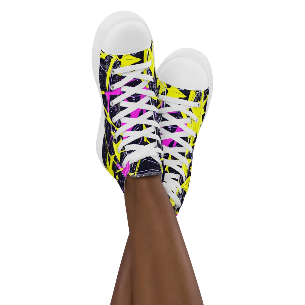 Ultraviolet Fracture on Women's High Top Canvas Shoes — Front