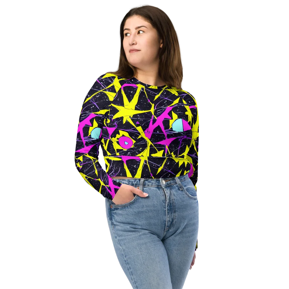 Ultraviolet Fracture on Long Sleeve Crop Top — Front