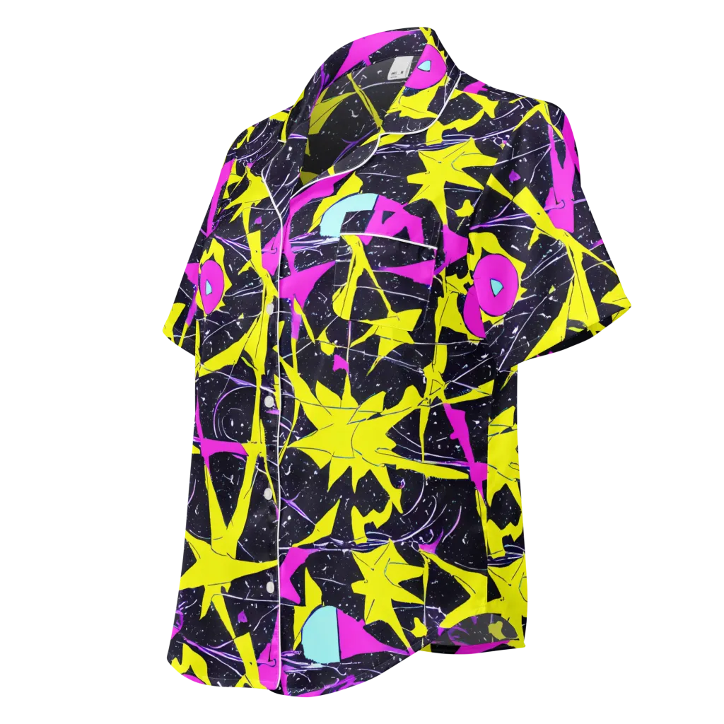 Ultraviolet Fracture on Women's Short Sleeve Pajama Top — Left Front