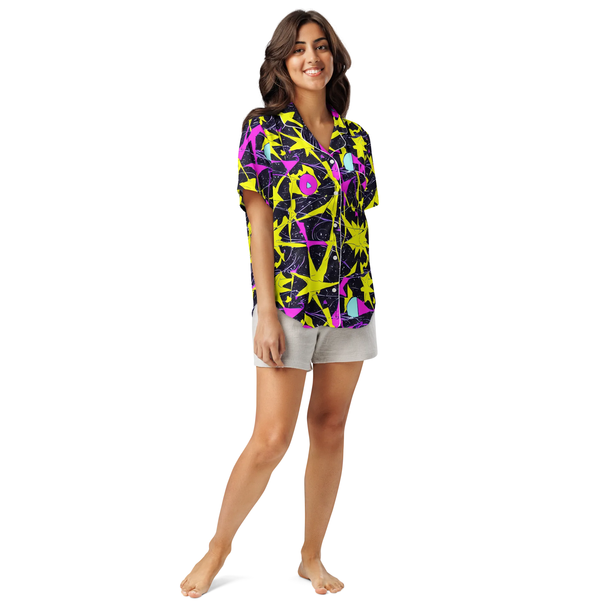 Ultraviolet Fracture on Women's Short Sleeve Pajama Top — Front