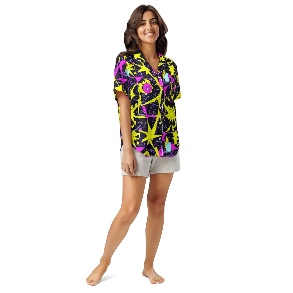 Ultraviolet Fracture on Women's Short Sleeve Pajama Top — Front