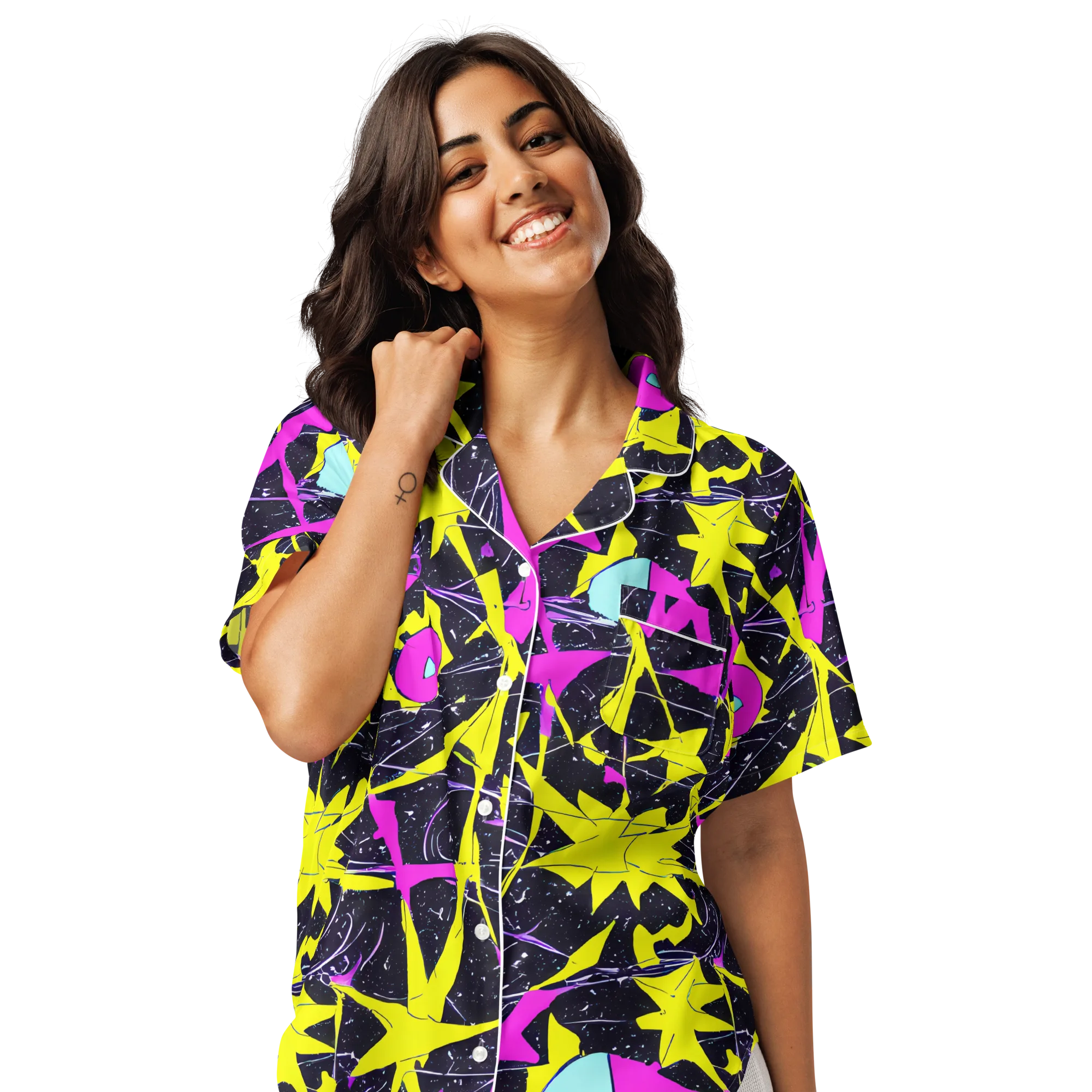 Ultraviolet Fracture on Women's Short Sleeve Pajama Top — Front