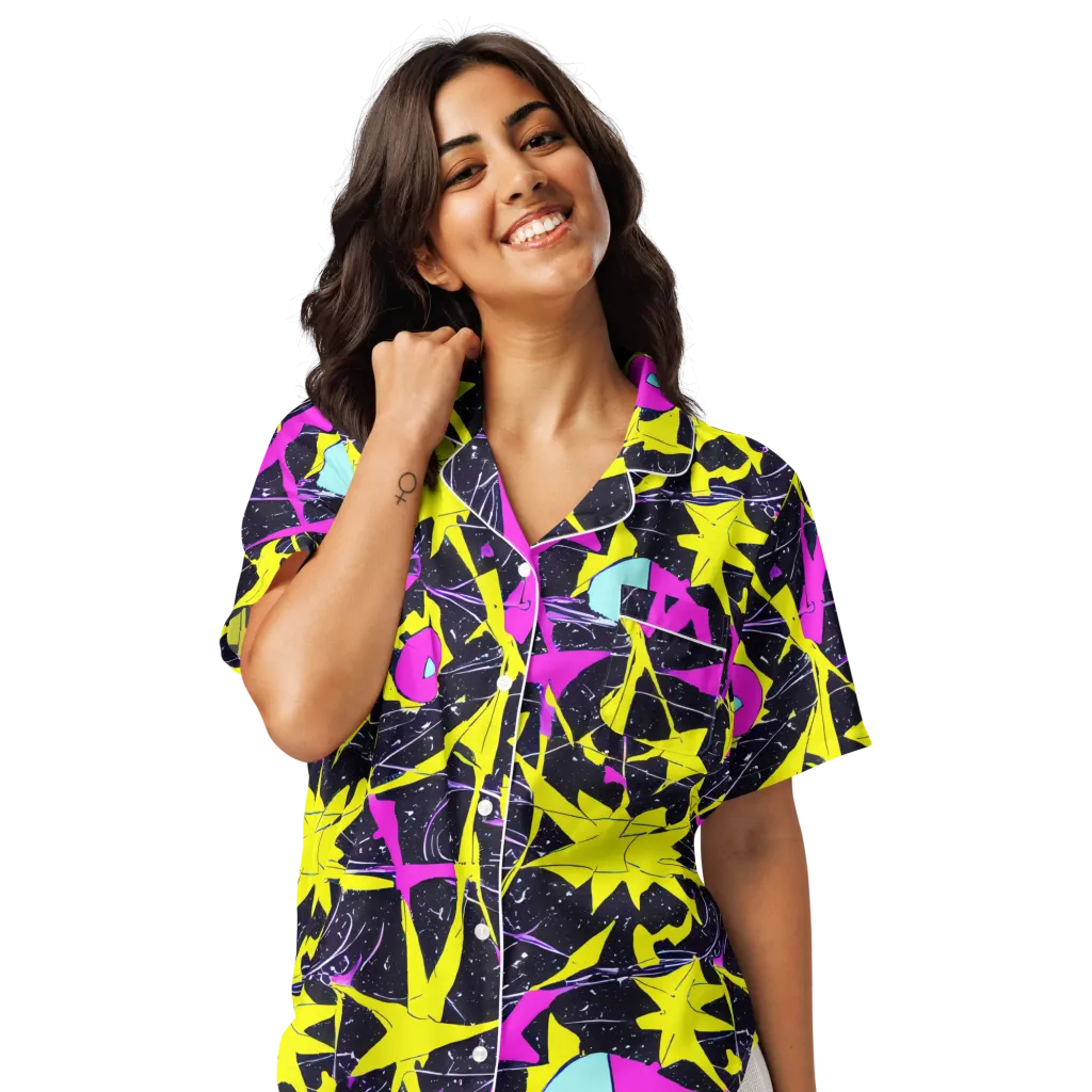Ultraviolet Fracture on Women's Short Sleeve Pajama Top — Front