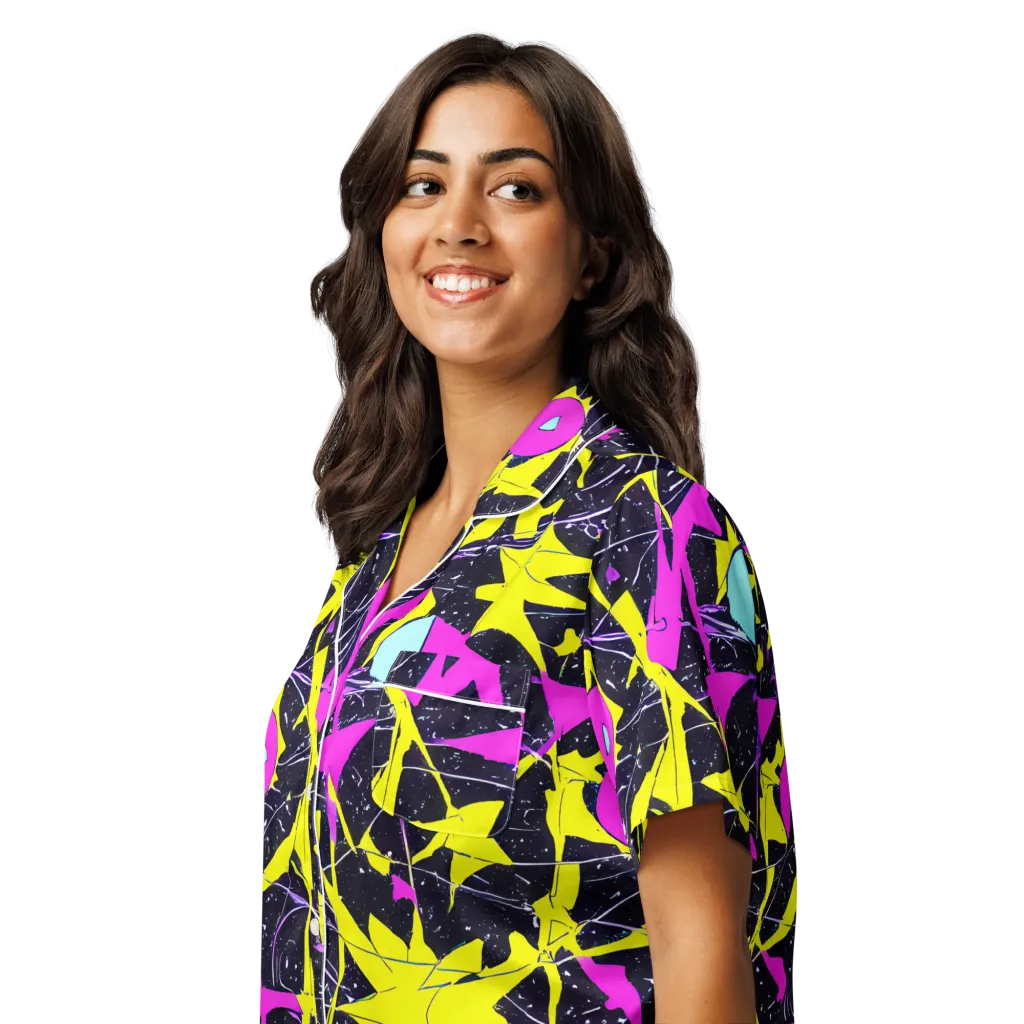 Ultraviolet Fracture on Women's Short Sleeve Pajama Top — Left Front