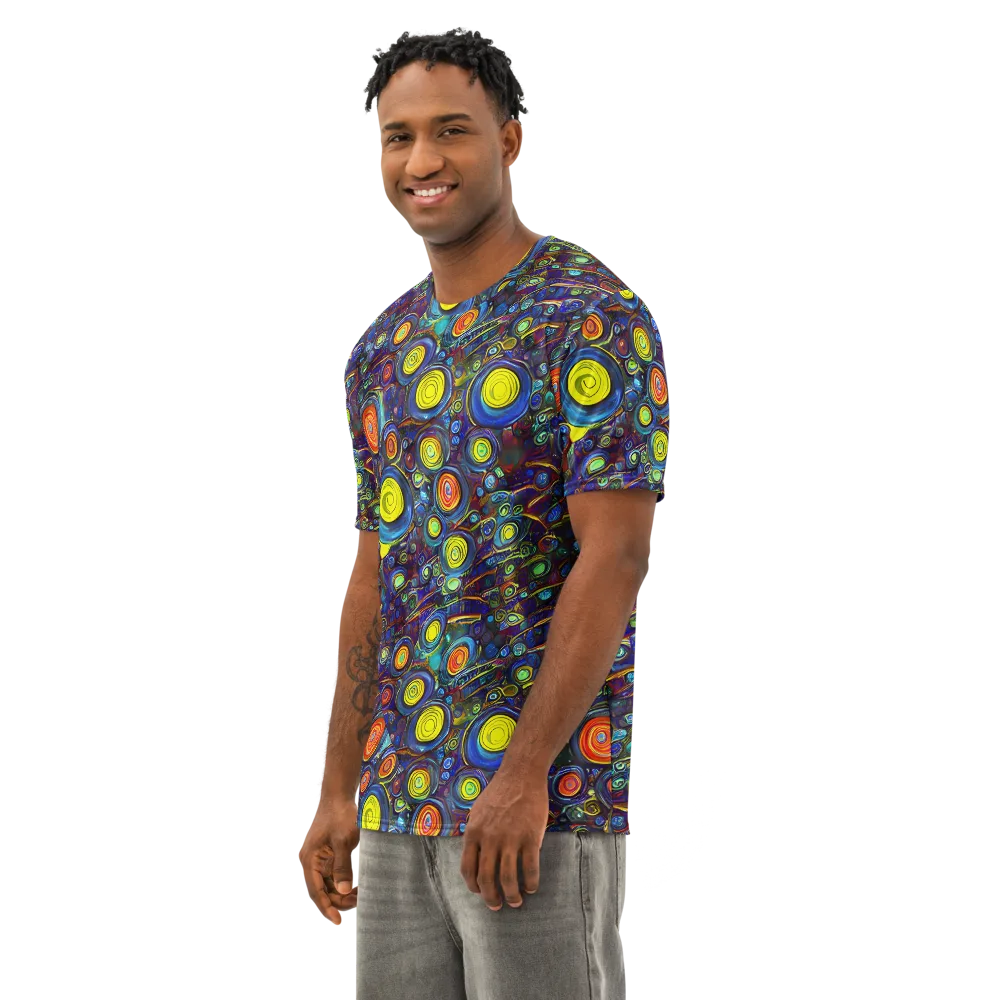 Indigo Cyclone on Men's Cotton Crew Neck T-Shirt — Left Front
