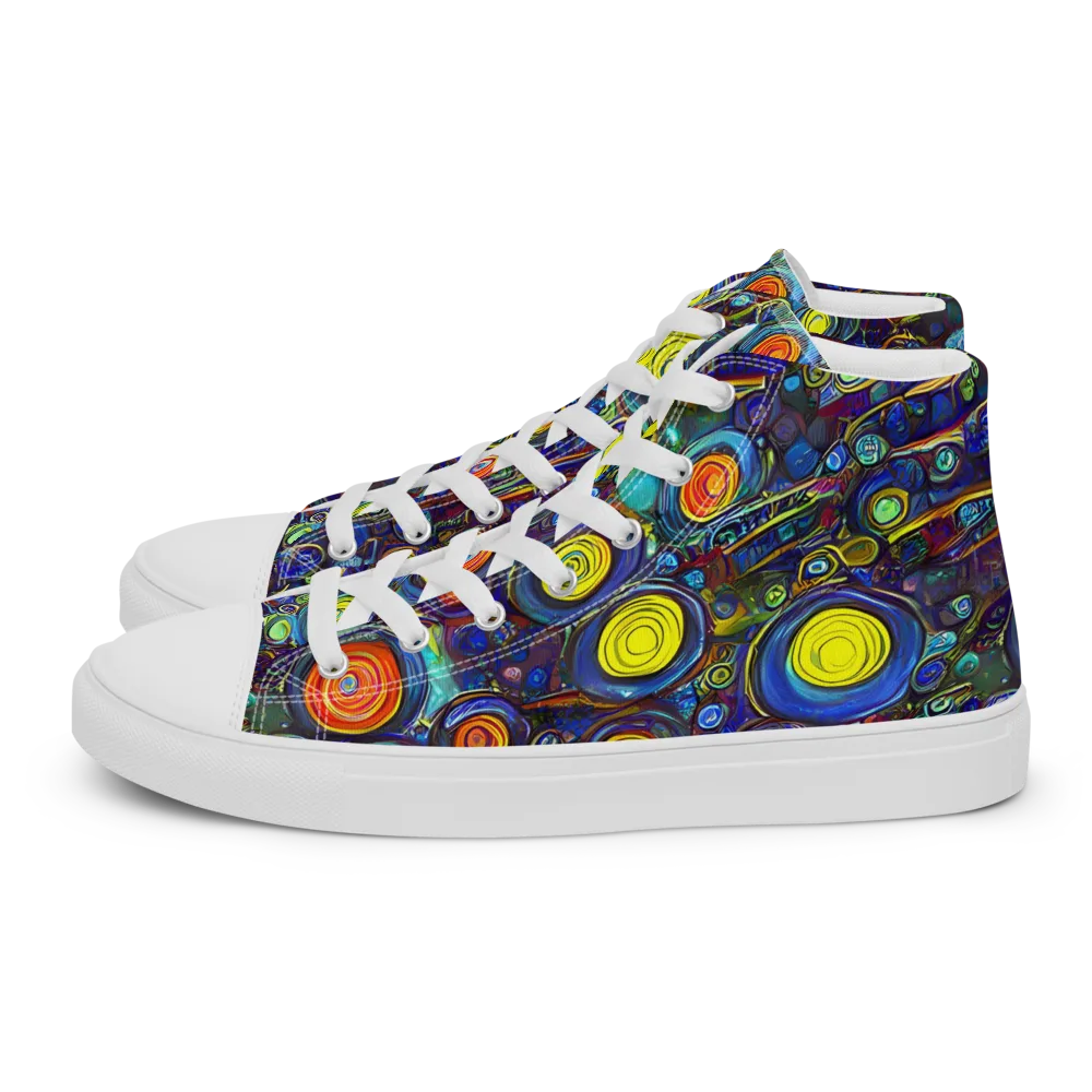 Indigo Cyclone on Men's High Top Canvas Shoes — Left