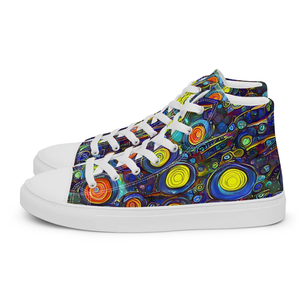 Indigo Cyclone on Women's High Top Canvas Shoes — Left