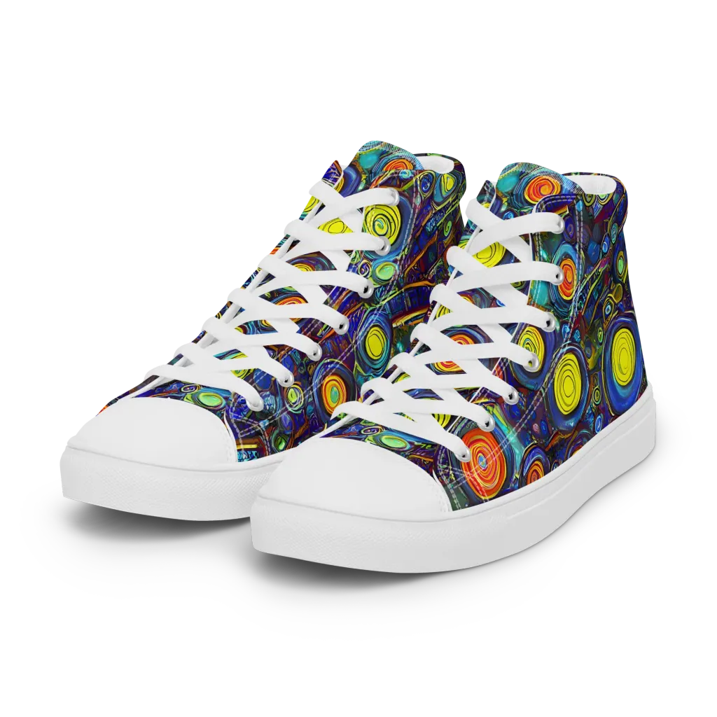 Indigo Cyclone on Women's High Top Canvas Shoes — Left Front