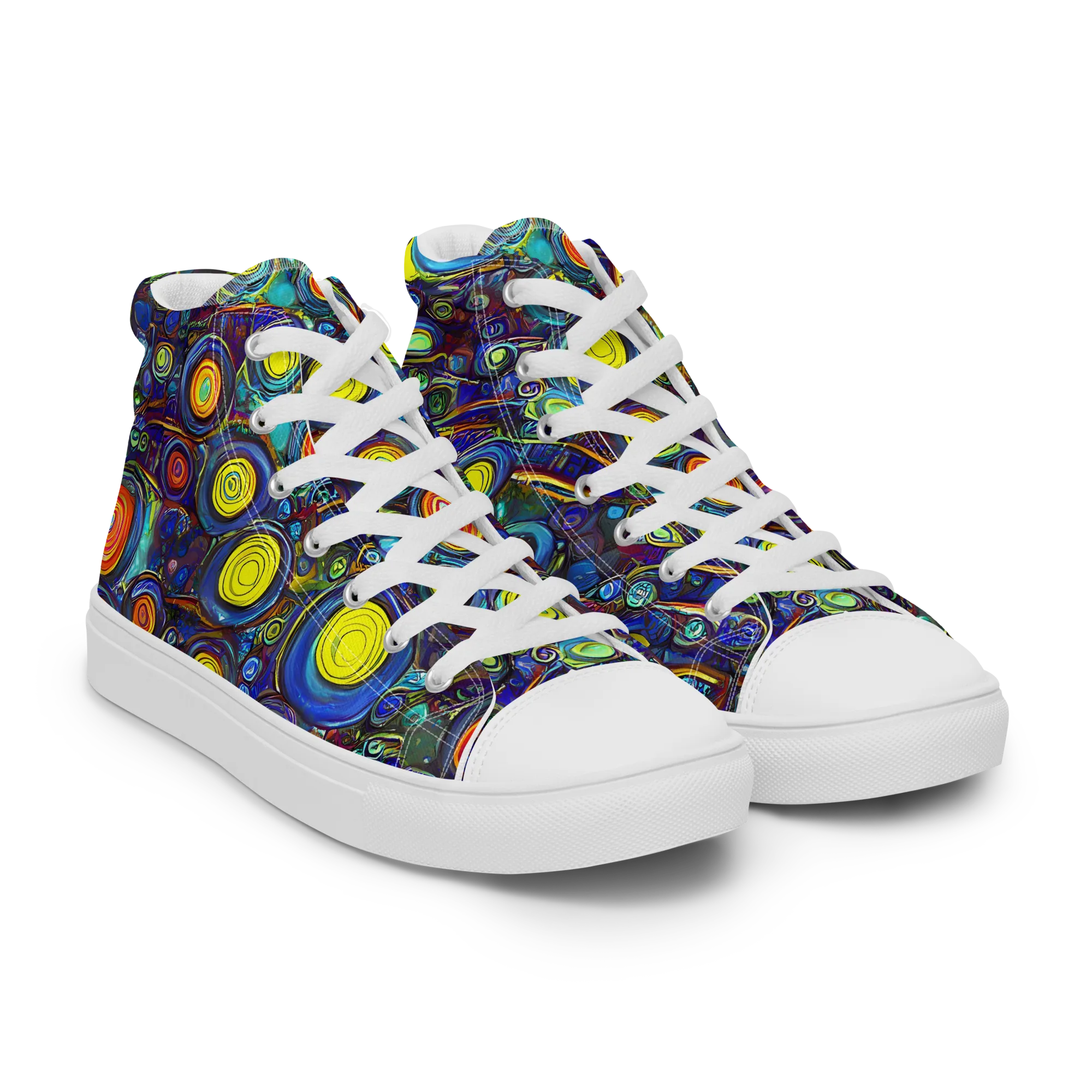 Indigo Cyclone on Women's High Top Canvas Shoes — Right Front