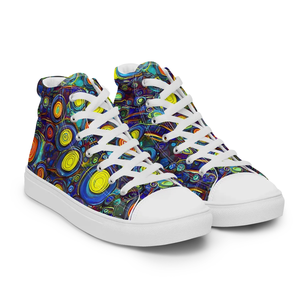 Indigo Cyclone on Women's High Top Canvas Shoes — Right Front