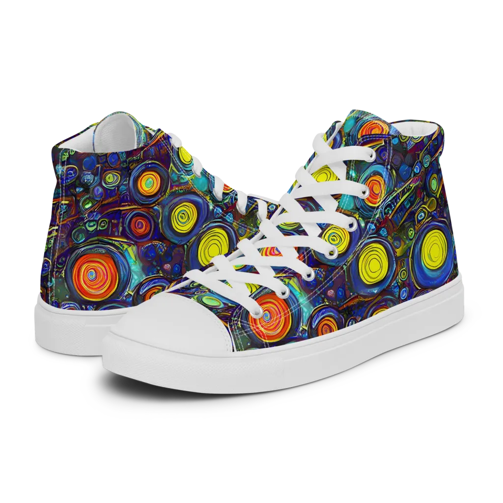 Indigo Cyclone on Women's High Top Canvas Shoes — Left