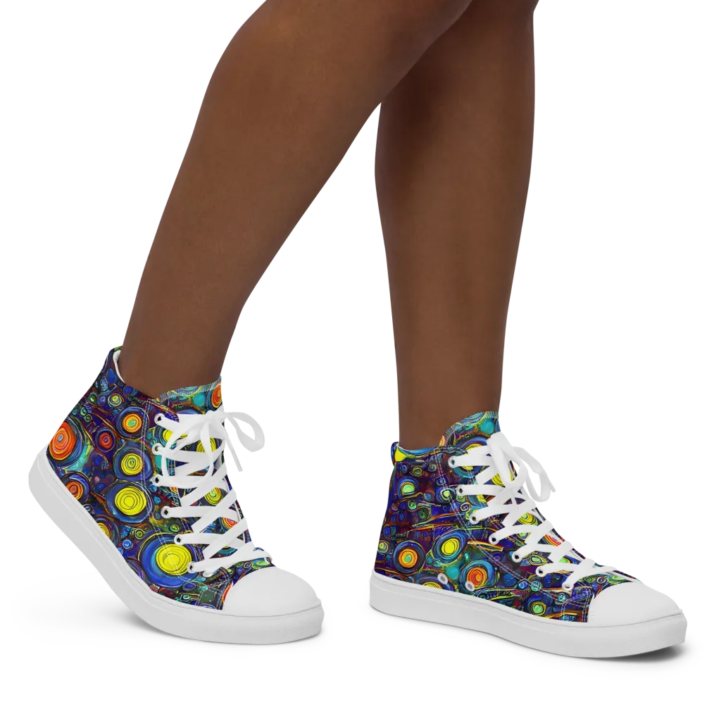 Indigo Cyclone on Women's High Top Canvas Shoes — Right