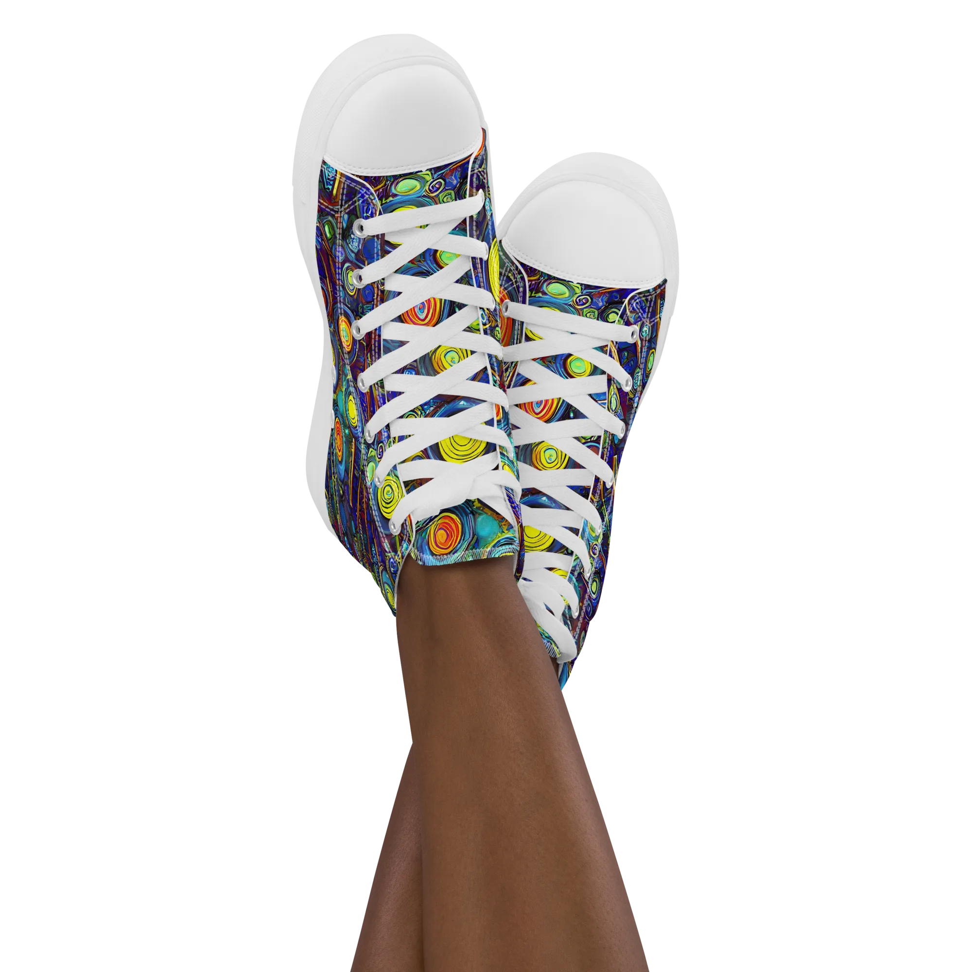 Indigo Cyclone on Women's High Top Canvas Shoes — Front