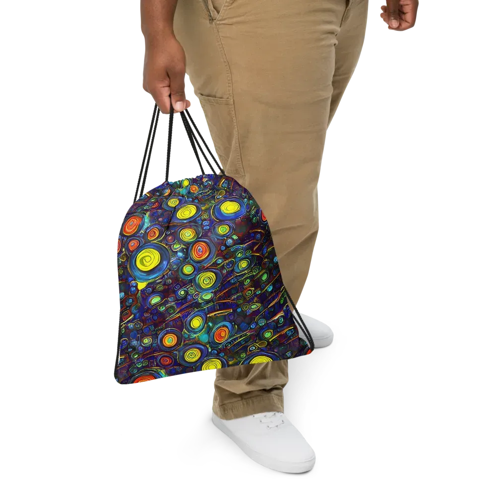 Indigo Cyclone on Drawstring Bag — Front