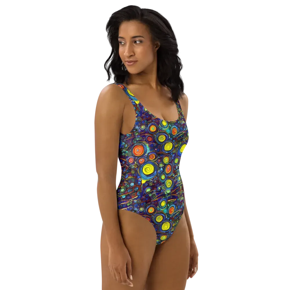 Indigo Cyclone on One-Piece Swimsuit — Right