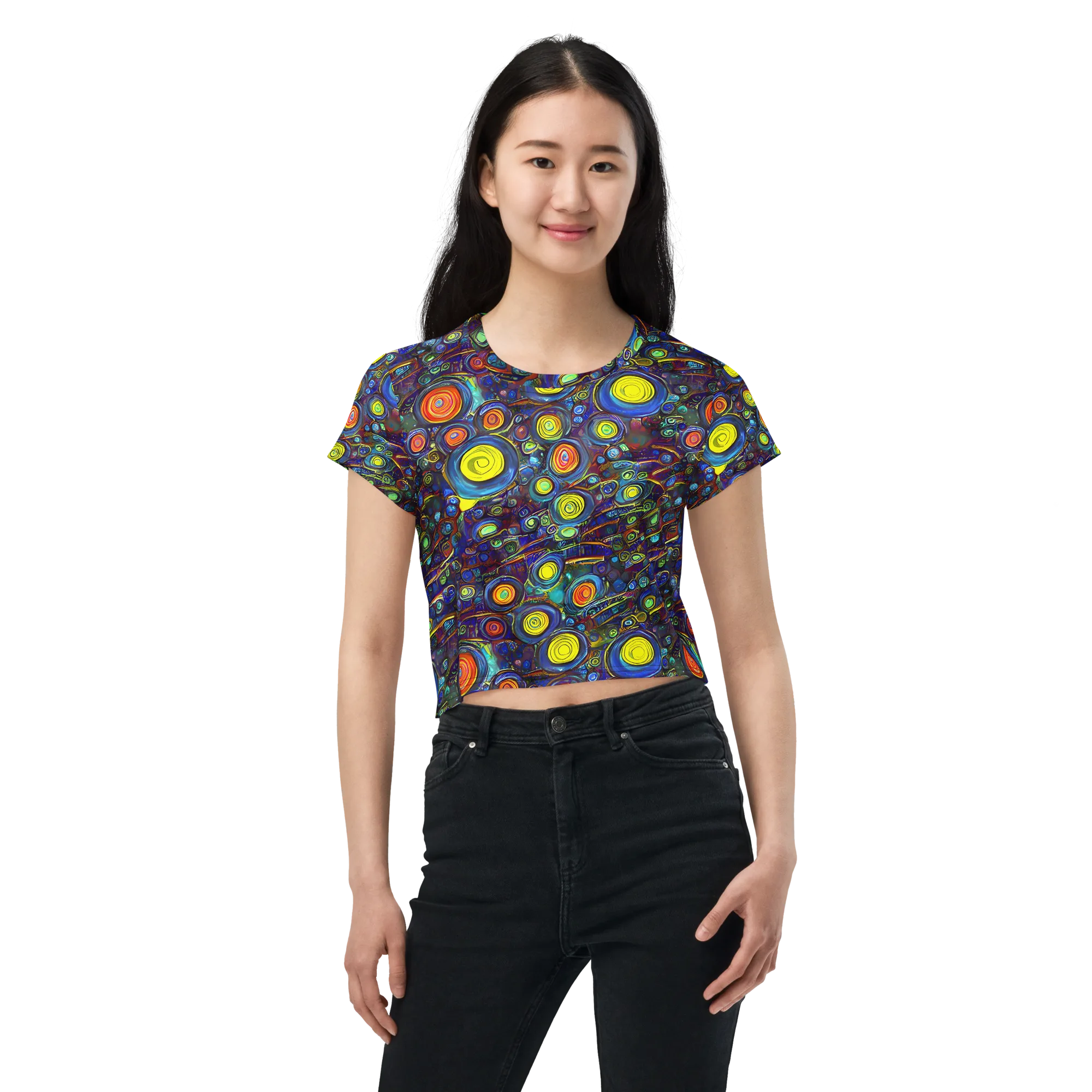 Indigo Cyclone on Crop Tee — Front