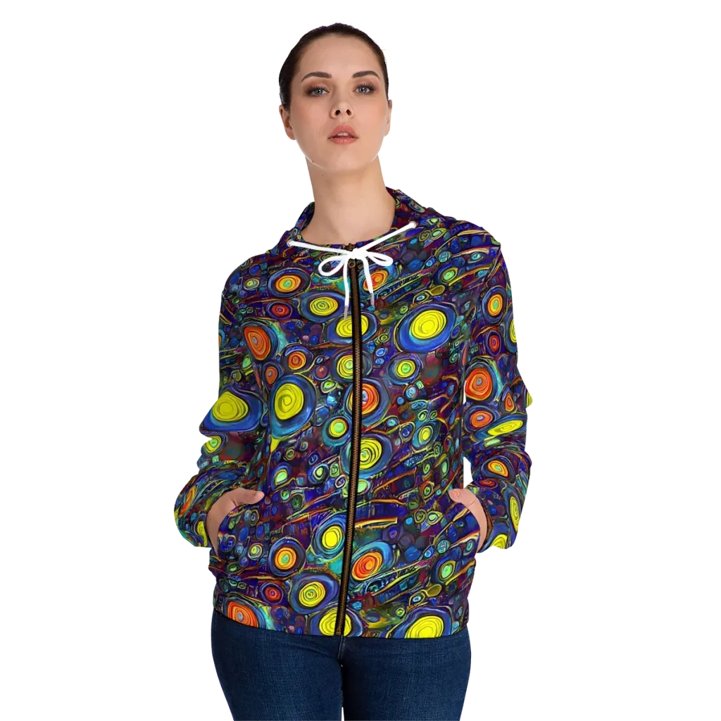 Indigo Cyclone on Women's Full-Zip Hoodie — Front On Person