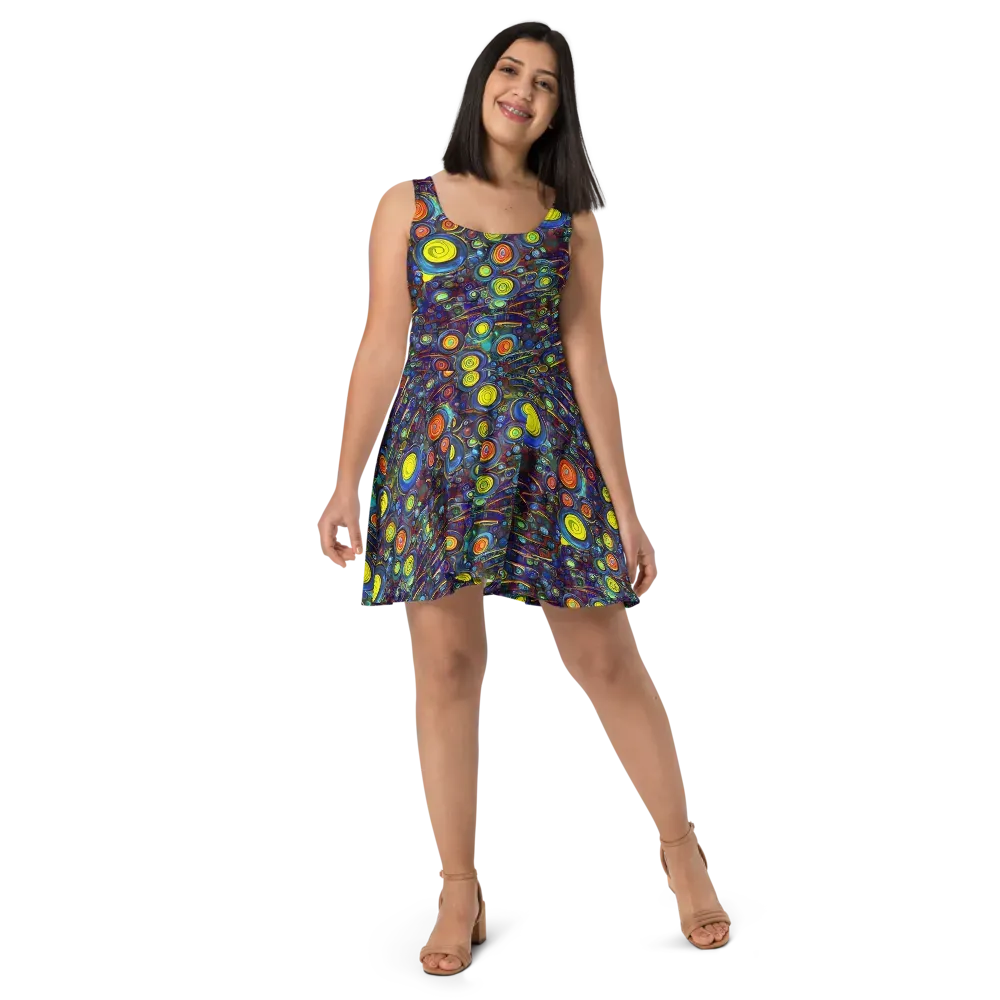 Indigo Cyclone on Skater Dress — Front