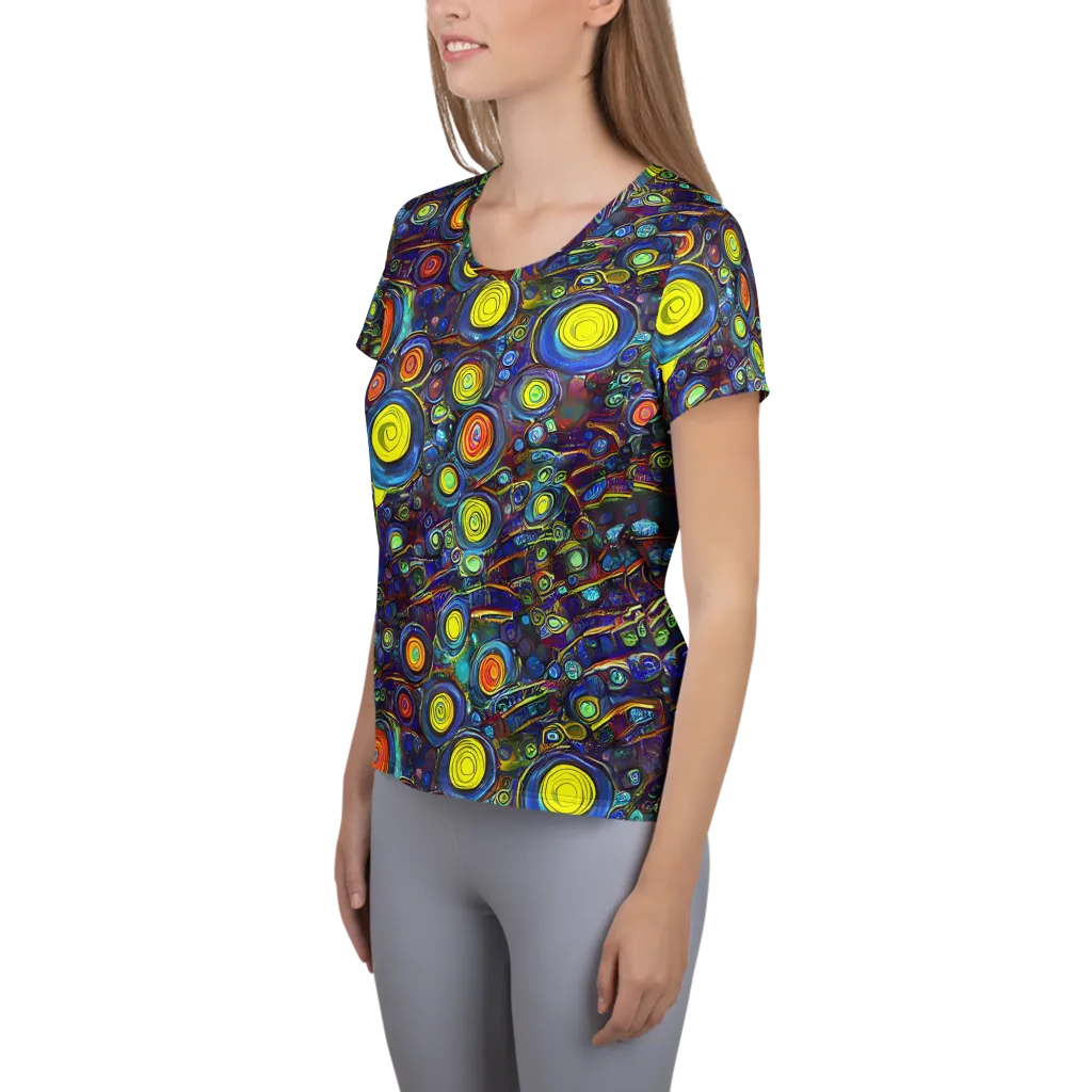 Indigo Cyclone on Women's Athletic T-Shirt — Left