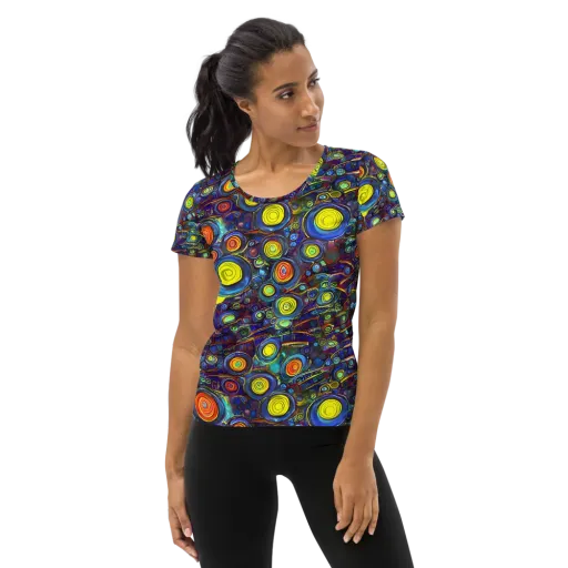 Indigo Cyclone on a Women's Athletic T-Shirt